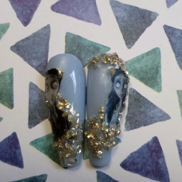 A Corpse bride blue summer press on  uv gel nails pPN51 - Picture 7 of 7